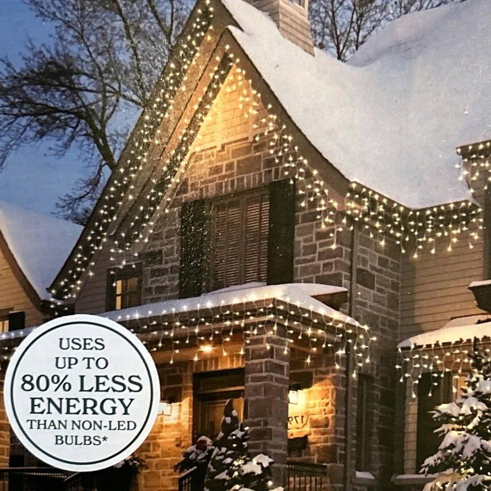 Holiday Time 200 Ct Warm White High Density‎ Icicle Lights White Wire 15 Ft New